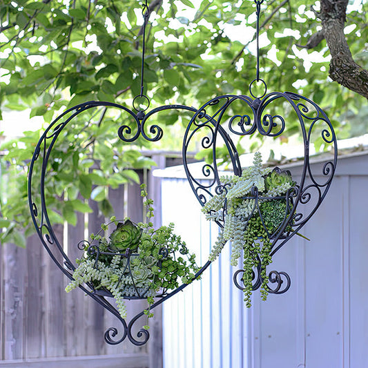 Rynx | Decorative Hanging Metal Heart-Shaped Plant Buckets, Set of Two