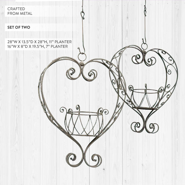 Rynx | Decorative Hanging Metal Heart-Shaped Plant Buckets, Set of Two
