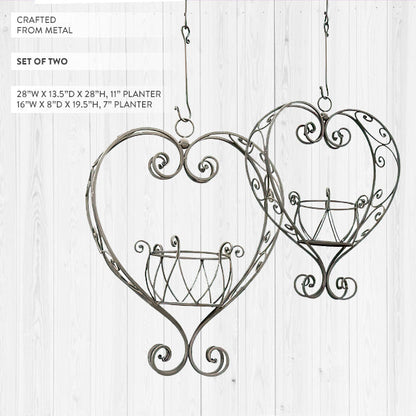 Rynx | Decorative Hanging Metal Heart-Shaped Plant Buckets, Set of Two