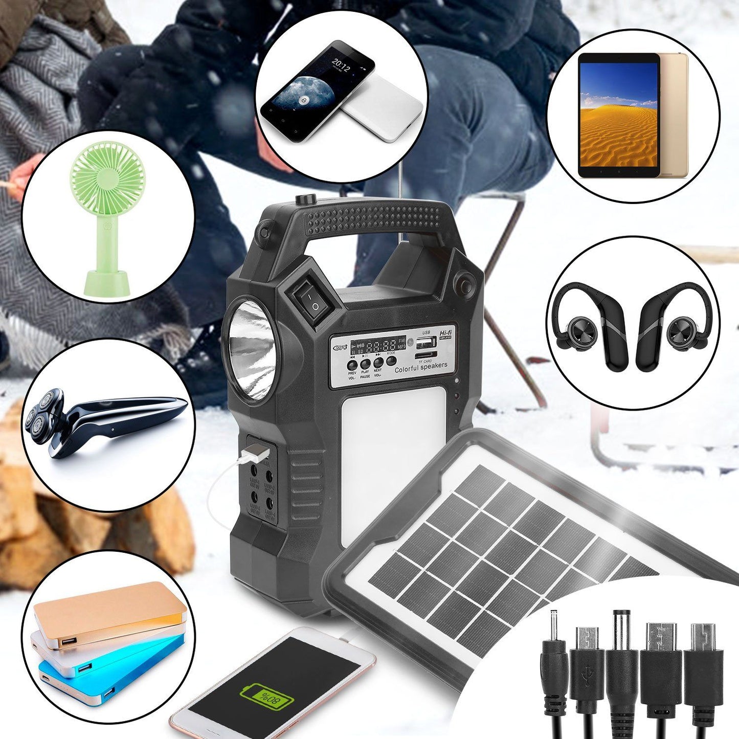 Rynx | Portable solar station with flashlight and 3 light bulbs
