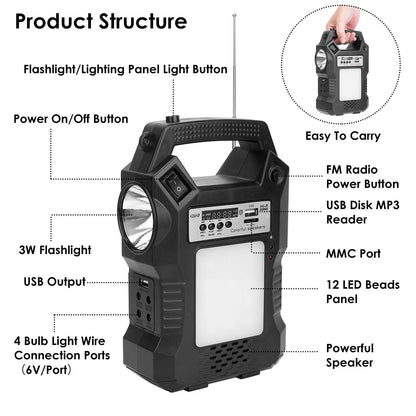 Rynx | Portable solar station with flashlight and 3 light bulbs