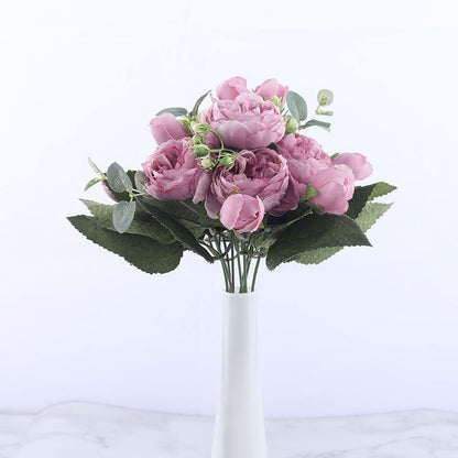 Rynx | BloomCraft Silk Peony Set | 9 pieces | Artificial Flowers for Elegant Decoration