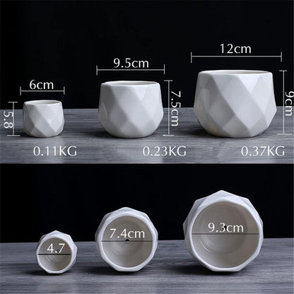 Rynx | GeoBloom Round Diamond Ceramic Succulent Pots | Modern Design | Various Sizes