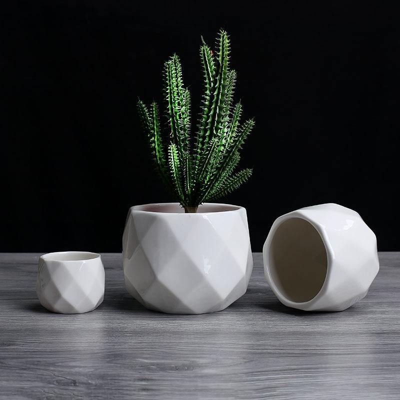 Rynx | GeoBloom Round Diamond Ceramic Succulent Pots | Modern Design | Various Sizes