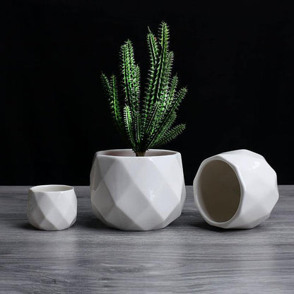 Rynx | GeoBloom Round Diamond Ceramic Succulent Pots | Modern Design | Various Sizes