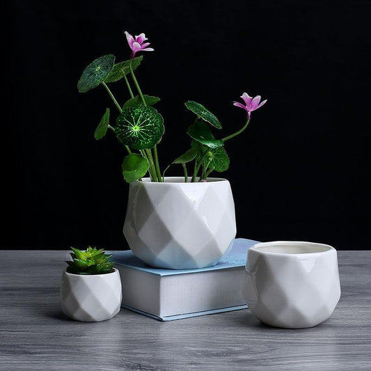Rynx | GeoBloom Round Diamond Ceramic Succulent Pots | Modern Design | Various Sizes