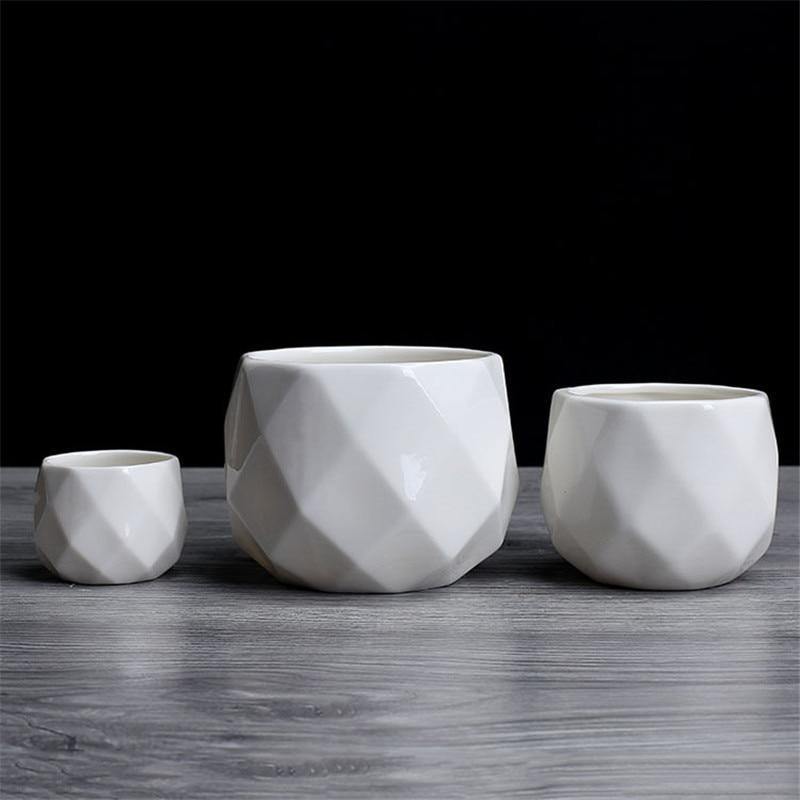 Rynx | GeoBloom Round Diamond Ceramic Succulent Pots | Modern Design | Various Sizes