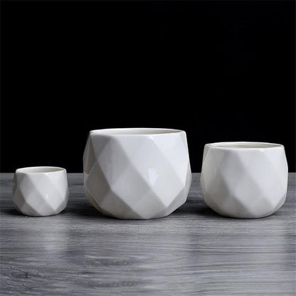 Rynx | GeoBloom Round Diamond Ceramic Succulent Pots | Modern Design | Various Sizes
