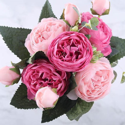 Rynx | BloomCraft Silk Peony Set | 9 pieces | Artificial Flowers for Elegant Decoration