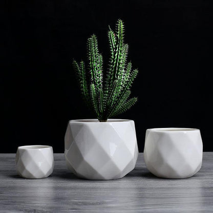 Rynx | GeoBloom Round Diamond Ceramic Succulent Pots | Modern Design | Various Sizes