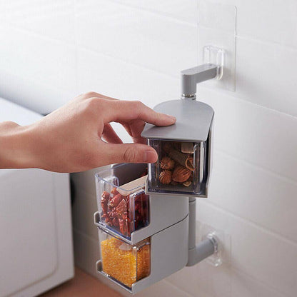 Rynx | Layered Wall Mounted Rotating Seasoning Storage Organizer Boxes