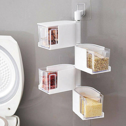 Rynx | Layered Wall Mounted Rotating Seasoning Storage Organizer Boxes