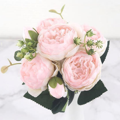 Rynx | BloomCraft Silk Peony Set | 9 pieces | Artificial Flowers for Elegant Decoration