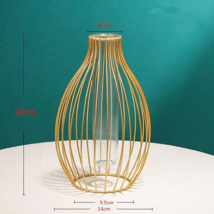 Rynx | FloraFrame Geometric Iron Vase with Glass Tube | Minimalist Design | Modern Decor for Home and Office
