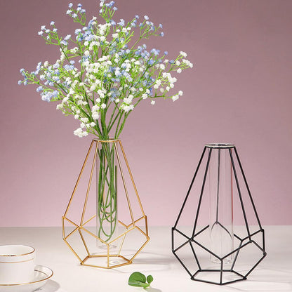 Rynx | FloraFrame Geometric Iron Vase with Glass Tube | Minimalist Design | Modern Decor for Home and Office