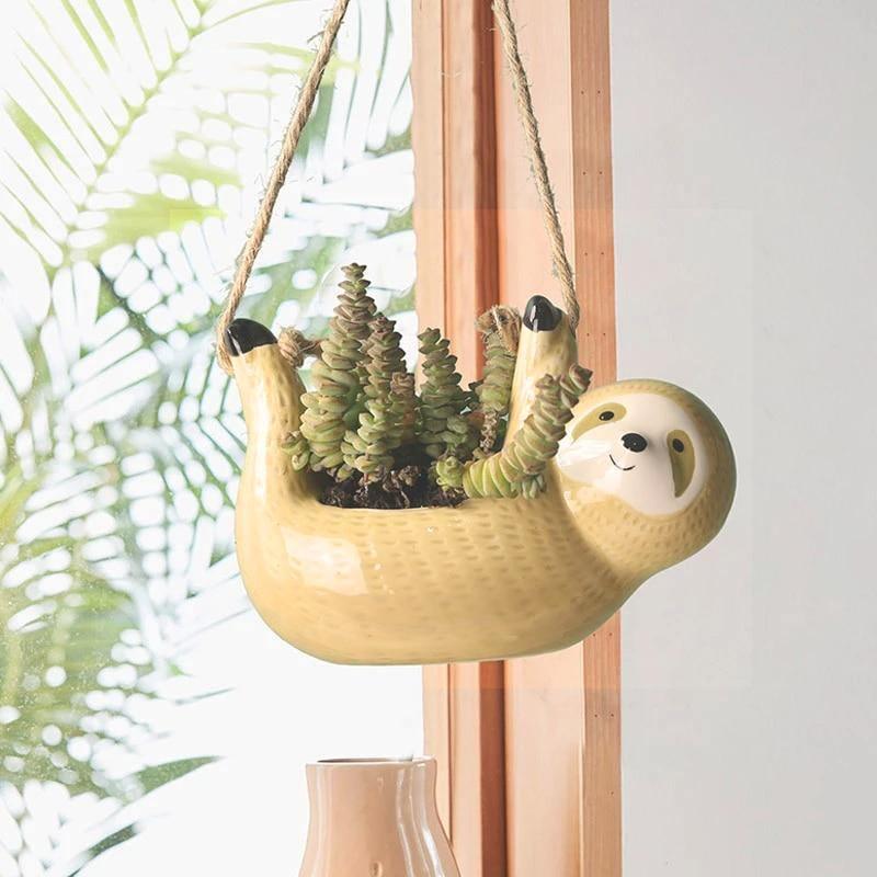 Rynx | ChillPaws Hanging Ceramic Planter for Succulents | Sloth Design | Stylish Decor for Home & Garden