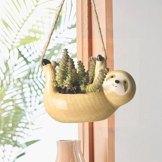 Rynx | ChillPaws Hanging Ceramic Planter for Succulents | Sloth Design | Stylish Decor for Home & Garden