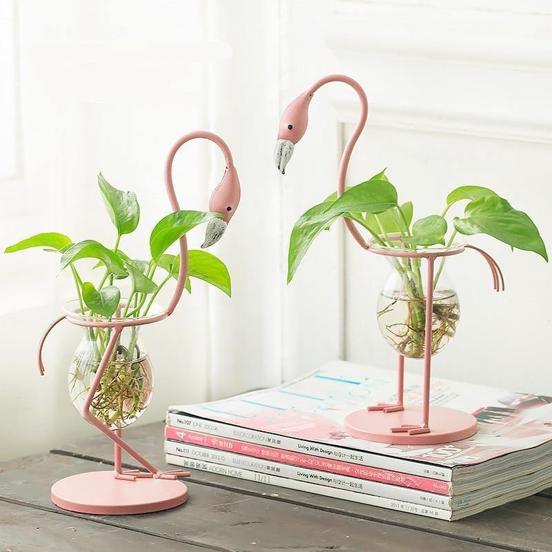 Rynx | FlamigoBloom Tropical Decorative Vase | Houseplant Container | Stylish Glass Vase with Flamingo Design