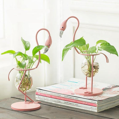 Rynx | FlamigoBloom Tropical Decorative Vase | Houseplant Container | Stylish Glass Vase with Flamingo Design