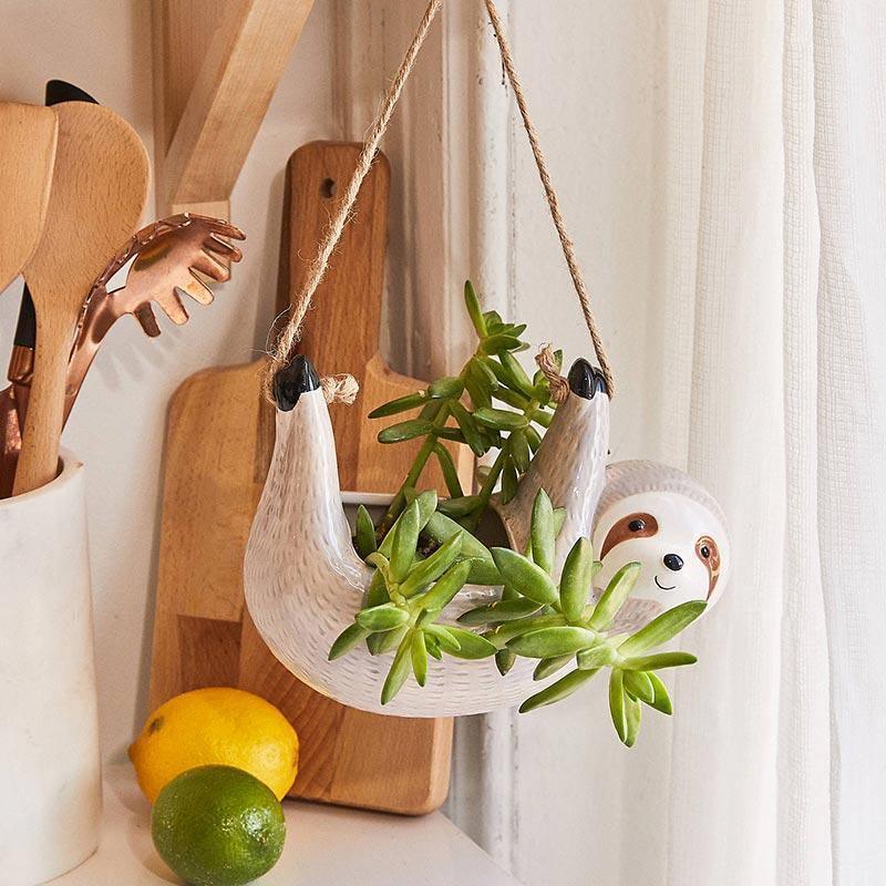 Rynx | ChillPaws Hanging Ceramic Planter for Succulents | Sloth Design | Stylish Decor for Home & Garden