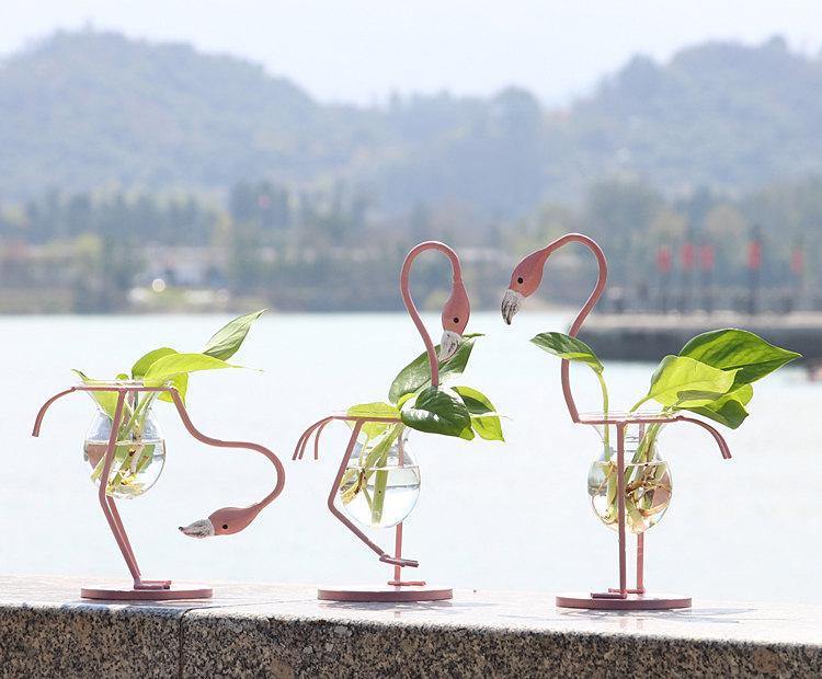 Rynx | FlamigoBloom Tropical Decorative Vase | Houseplant Container | Stylish Glass Vase with Flamingo Design