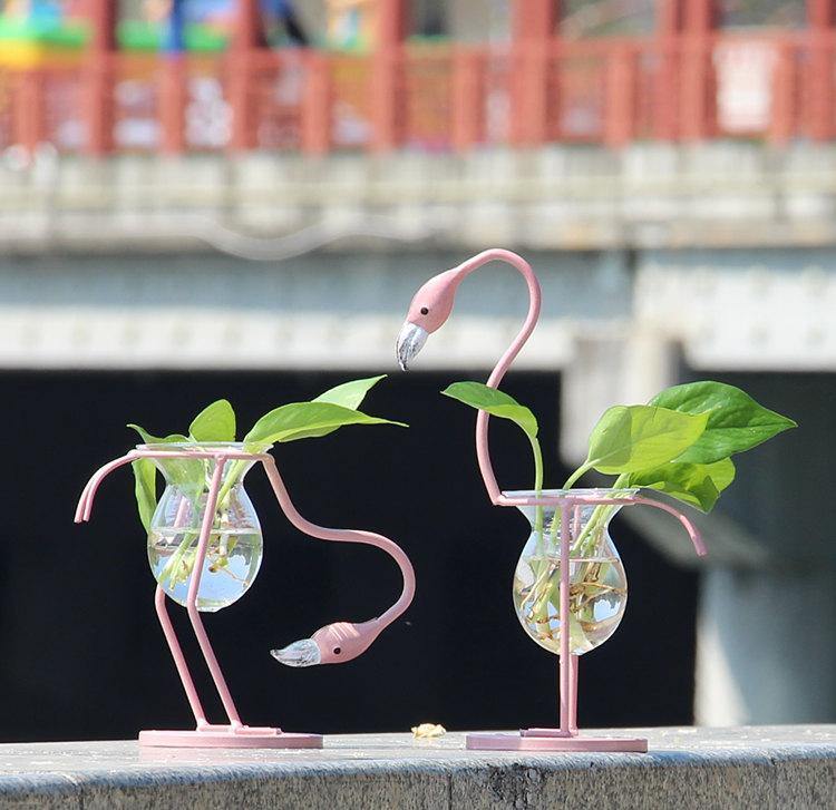 Rynx | FlamigoBloom Tropical Decorative Vase | Houseplant Container | Stylish Glass Vase with Flamingo Design