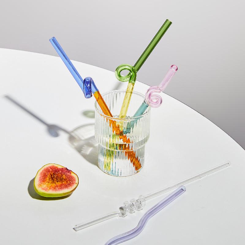 Rynx | GlassLuxe Twist Glass Straw Set | Colorful Drinking Straws | Sustainable & Reusable | For Cocktails & Smoothies