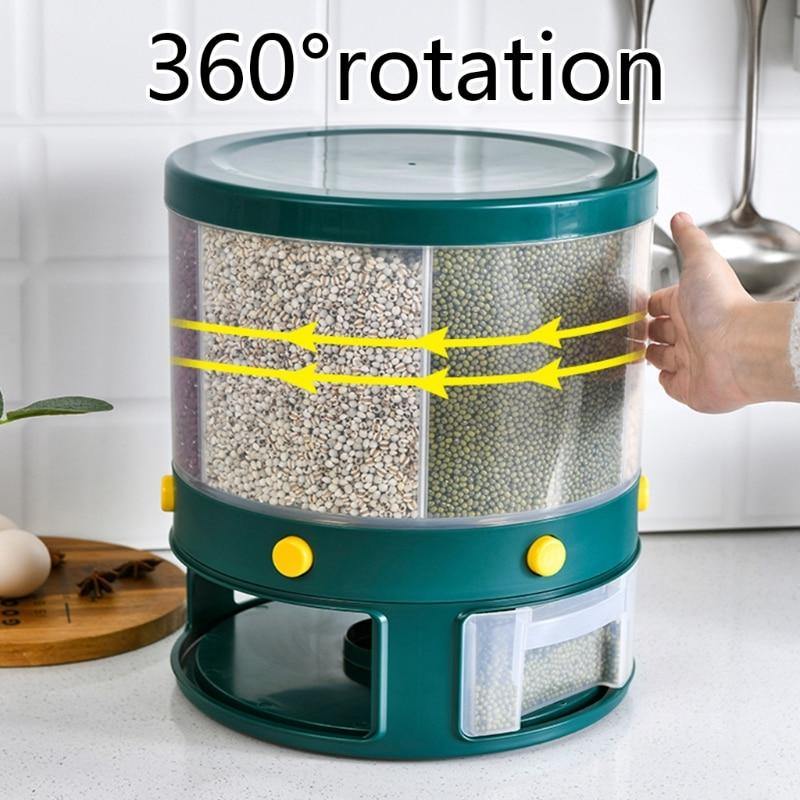 Rynx | 6 Grid Rotating Rice Storage Box Dispenser
