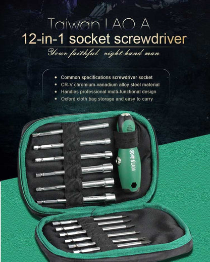Rynx | 12-in-1 Multi-Function Professional Screwdriver Socket Set with T-Handle