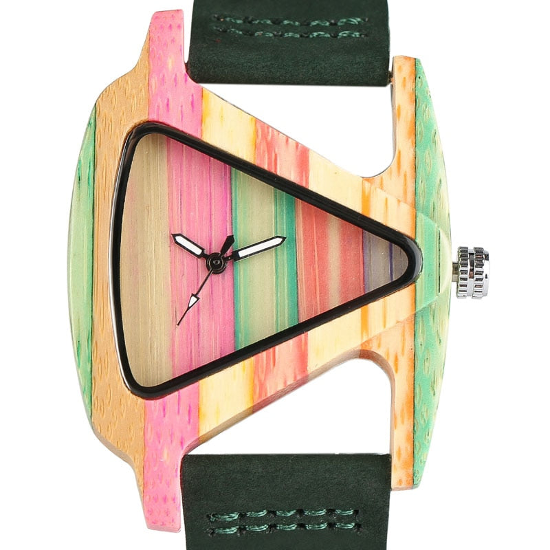 Rynx | Women's Colorful Wooden Triangular Quartz Wristwatch