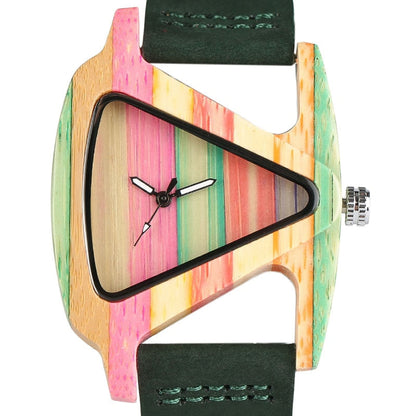 Rynx | Women's Colorful Wooden Triangular Quartz Wristwatch