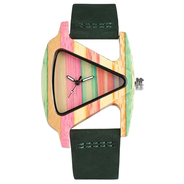 Rynx | Women's Colorful Wooden Triangular Quartz Wristwatch