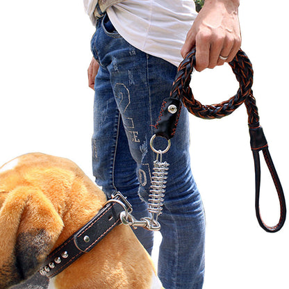 Rynx | Leather Dog Training Pet Leash with Spring Buffer to Decrease Pull Tension