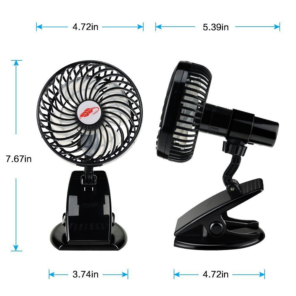 Rynx | Mini Mute Clamp Fan Rechargeable Silent 4 Blades Baby Stroller Fans Portable Air Cooling 3 Speeds Desk USB Fan with USB output