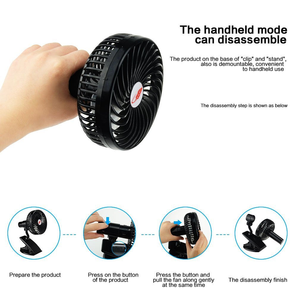 Rynx | Mini Mute Clamp Fan Rechargeable Silent 4 Blades Baby Stroller Fans Portable Air Cooling 3 Speeds Desk USB Fan with USB output