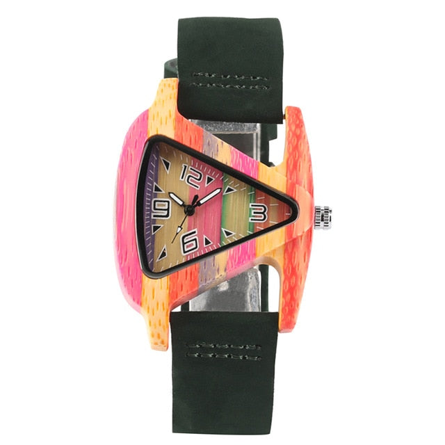Rynx | Women's Colorful Wooden Triangular Quartz Wristwatch