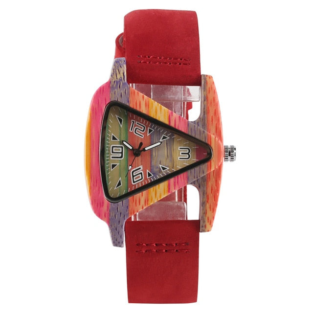 Rynx | Women's Colorful Wooden Triangular Quartz Wristwatch