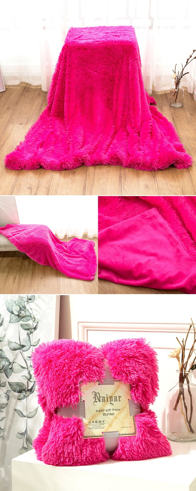 Rynx | Therapeutic Hot Pink Fluffy Velvet Fleece Throw Blanket - Crib to King Size