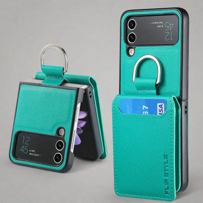 RYNX | Samsung Z Flip 4 / Flip 3 Case | Leather Wallet Card Holder Ring Holder Stand