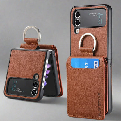 RYNX | Samsung Z Flip 4 / Flip 3 Case | Leather Wallet Card Holder Ring Holder Stand