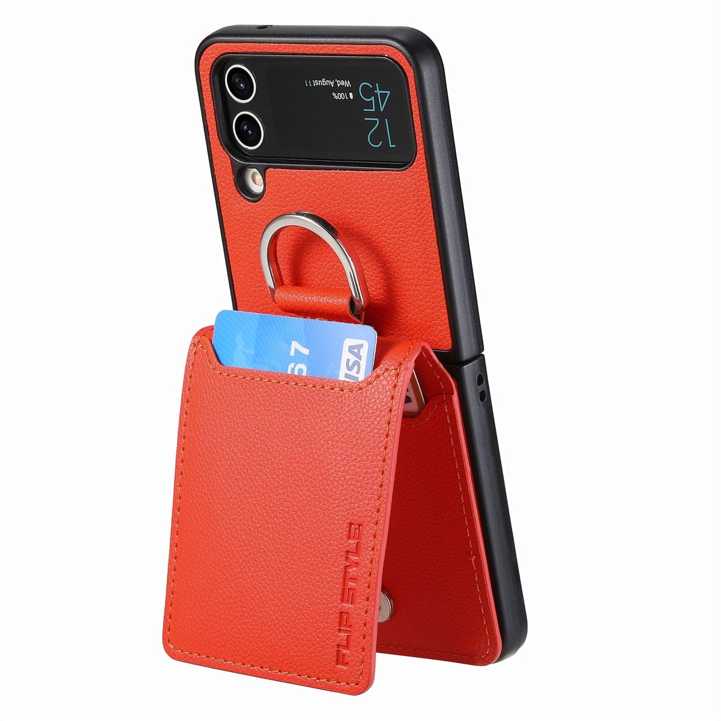 RYNX | Samsung Z Flip 4 / Flip 3 Case | Leather Wallet Card Holder Ring Holder Stand