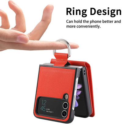 RYNX | Samsung Z Flip 4 / Flip 3 Case | Leather Wallet Card Holder Ring Holder Stand