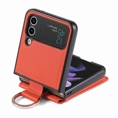 RYNX | Samsung Z Flip 4 / Flip 3 Case | Leather Wallet Card Holder Ring Holder Stand