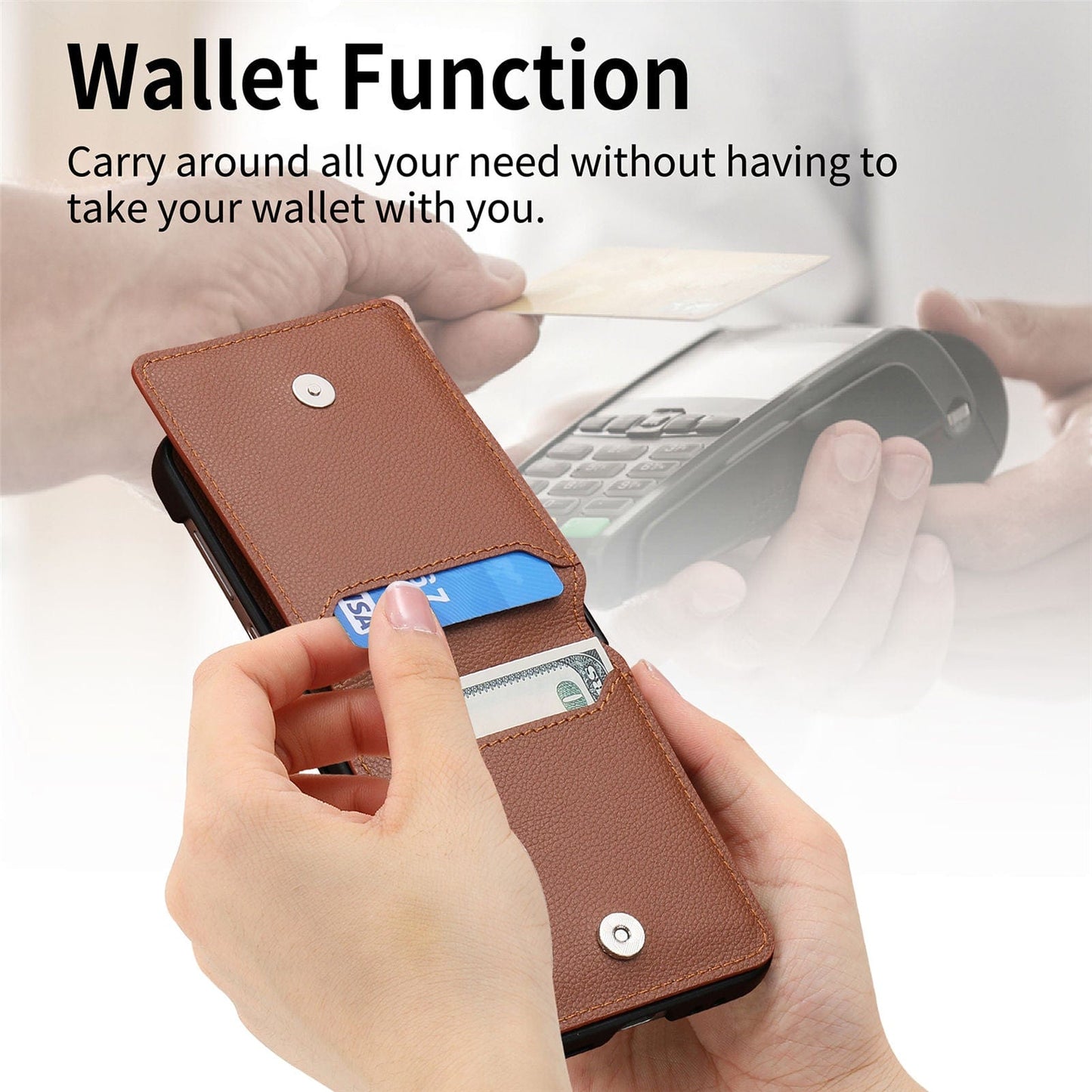 RYNX | Samsung Z Flip 4 / Flip 3 Case | Leather Wallet Card Holder Ring Holder Stand