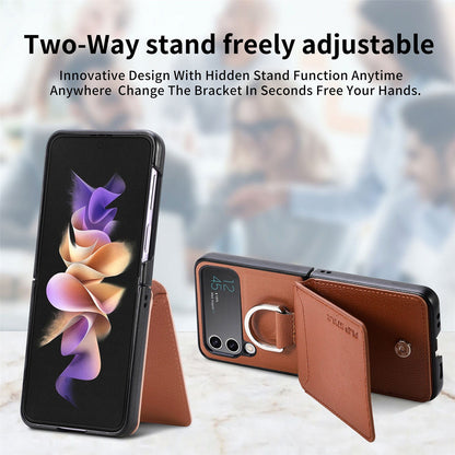 RYNX | Samsung Z Flip 4 / Flip 3 Case | Leather Wallet Card Holder Ring Holder Stand