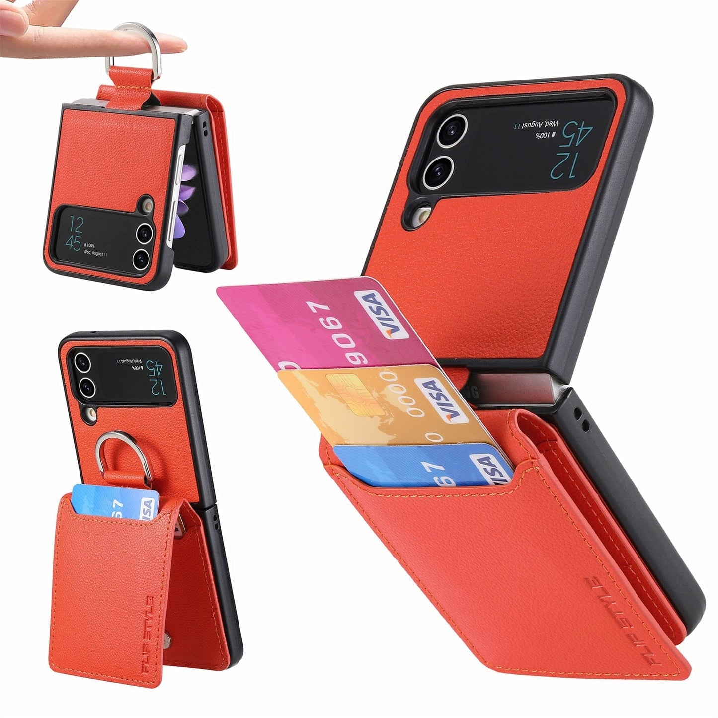 RYNX | Samsung Z Flip 4 / Flip 3 Case | Leather Wallet Card Holder Ring Holder Stand