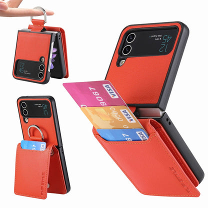 RYNX | Samsung Z Flip 4 / Flip 3 Case | Leather Wallet Card Holder Ring Holder Stand