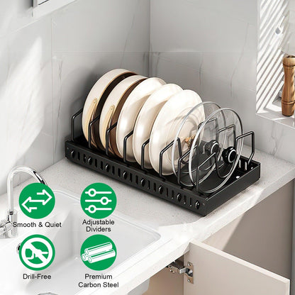 Rynx | Expandable pot and pan organizer with 8 adjustable dividers