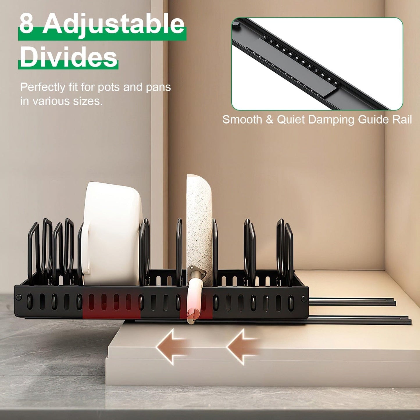Rynx | Expandable pot and pan organizer with 8 adjustable dividers