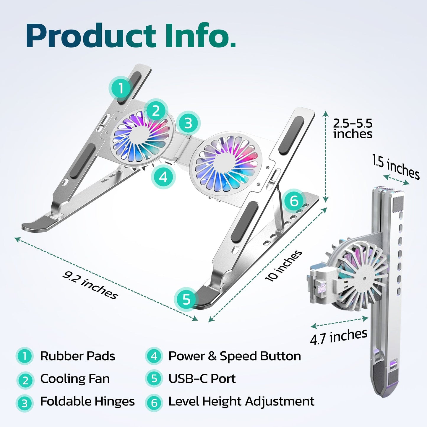 Rynx | Purely F82 Adjustable Laptop Stand Laptop Cooling Pad Fan Ergonomic Foldable Laptop Holder